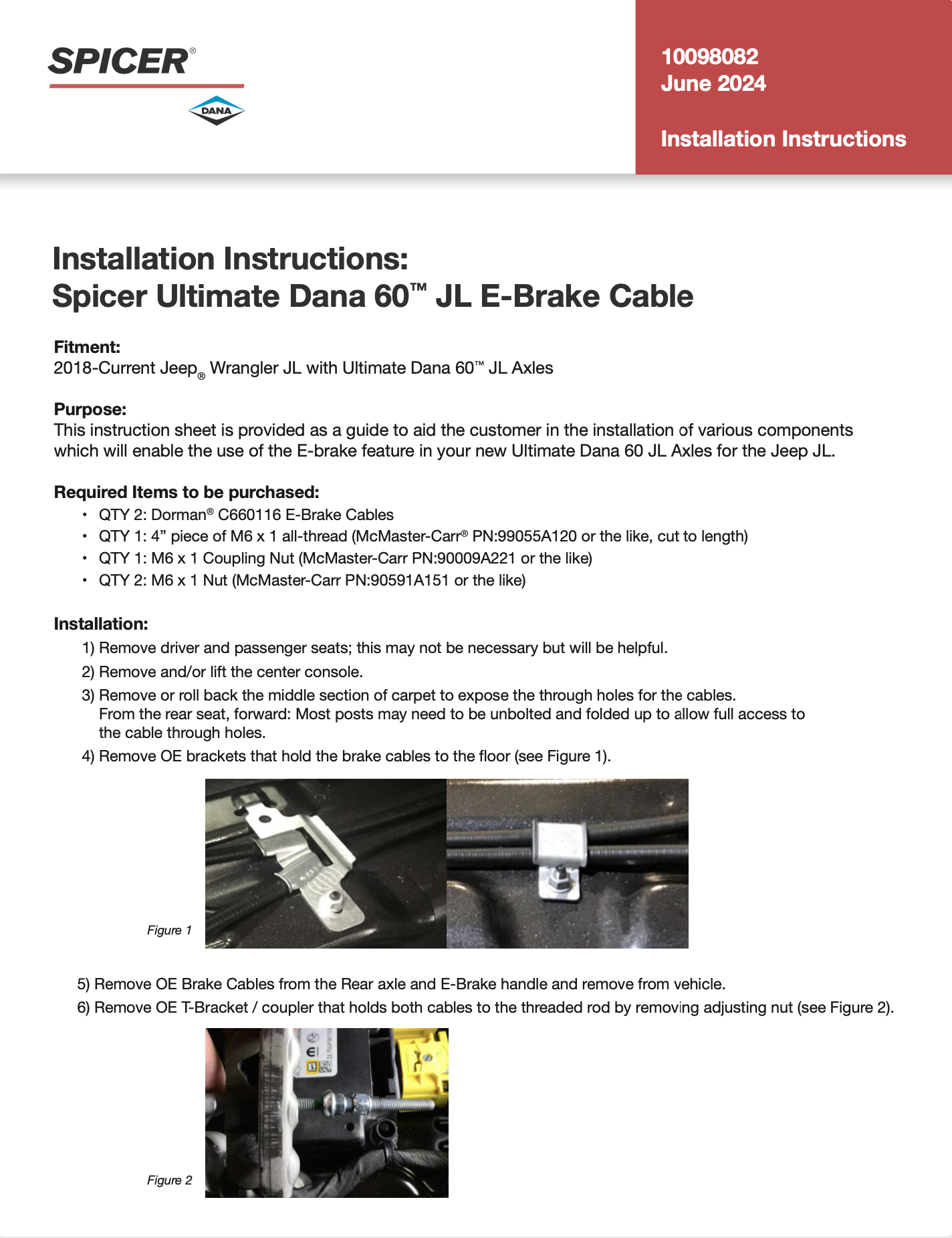 Installation Instructions: Spicer Ultimate Dana 60 JL E-Brake Cable
