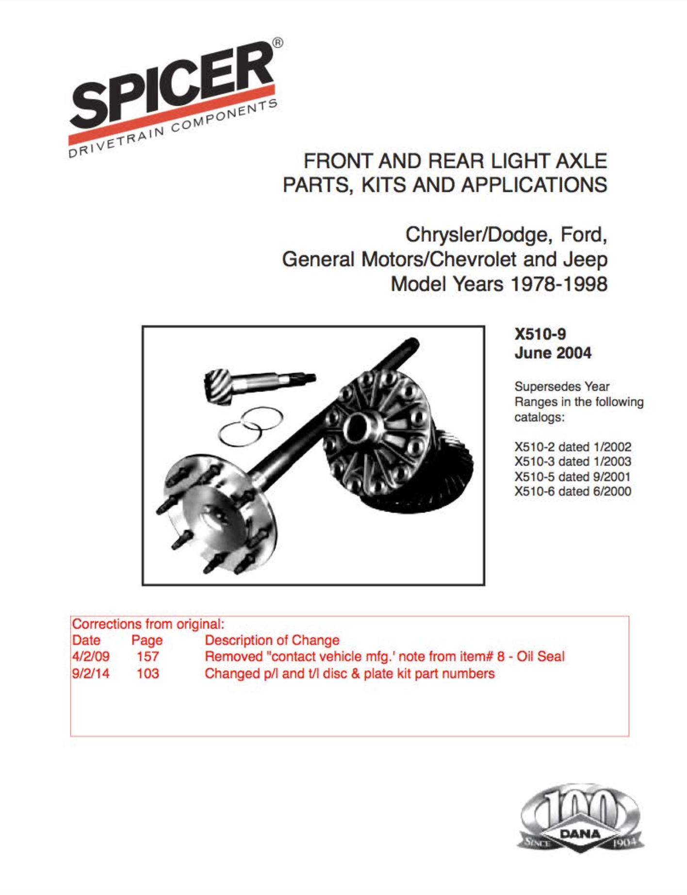 1978-1998 Light Axle Parts, Kits and Applications