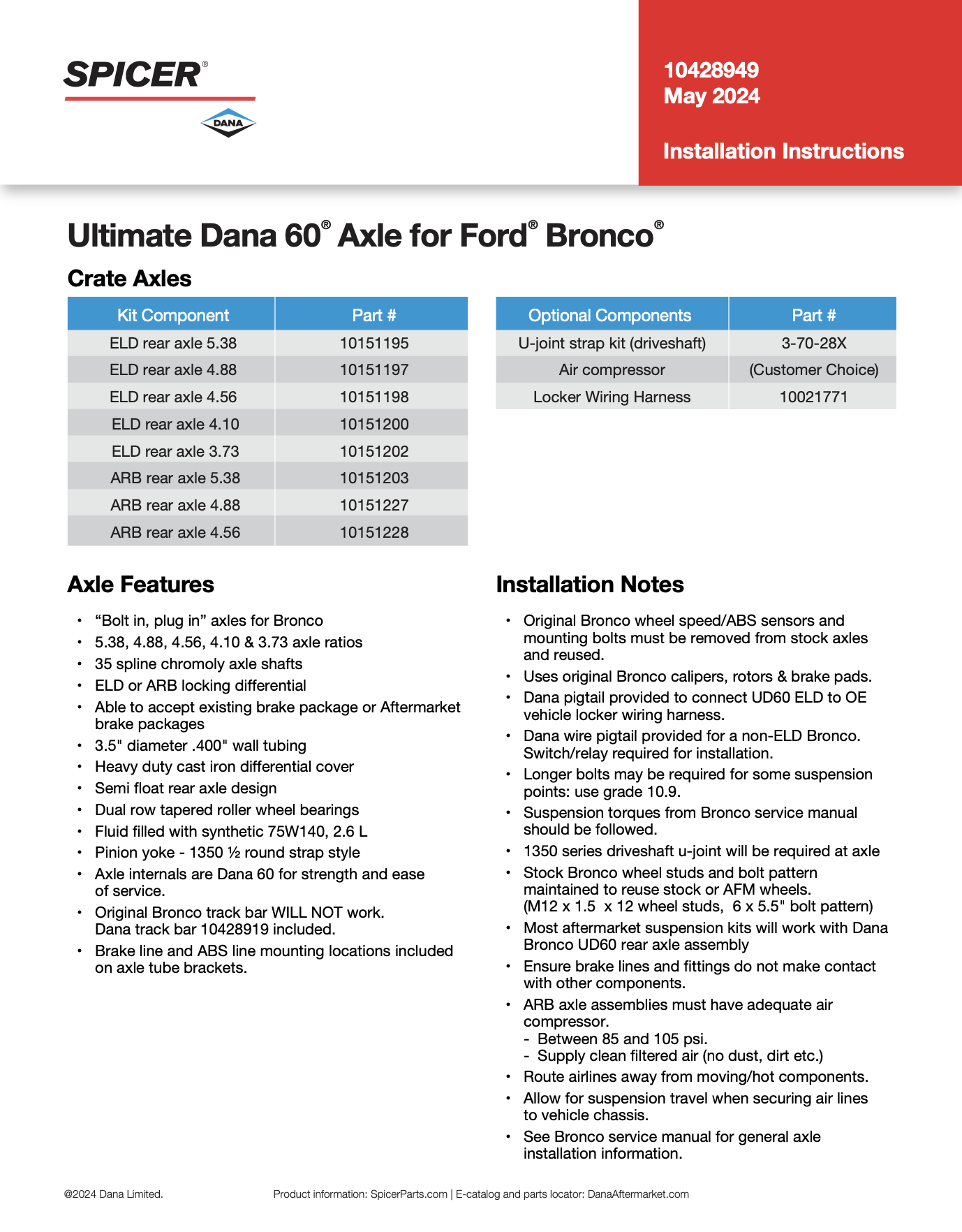 UD60 Bronco Installation Instructions